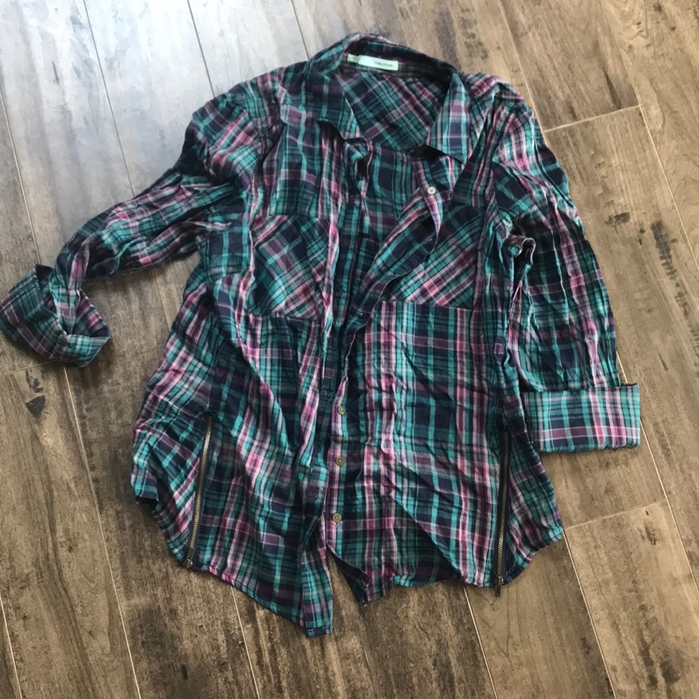 Maurices Plaid Zipper Top